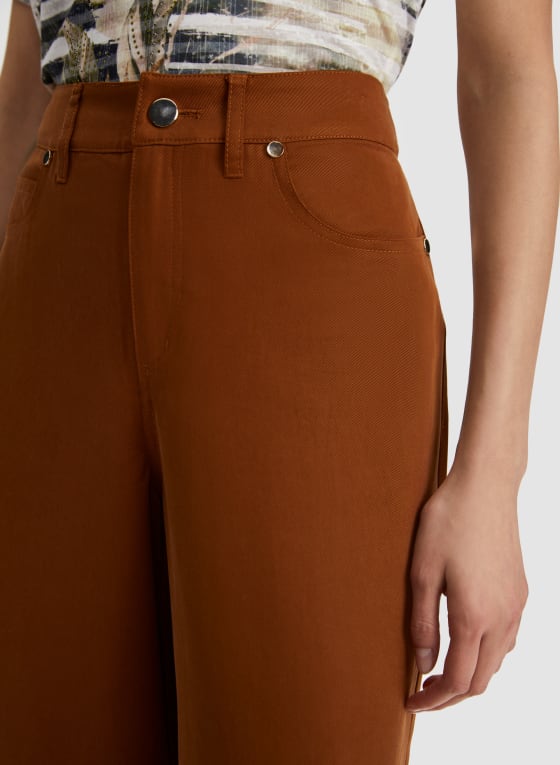 Pocket Detail Wide Leg Gaucho Pants, Walnut