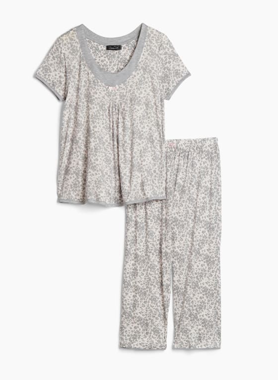 Ensemble pyjama haut et capri à motif animal, Motif gris