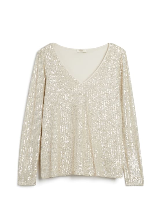 Sequin Long Sleeve Top, Champagne