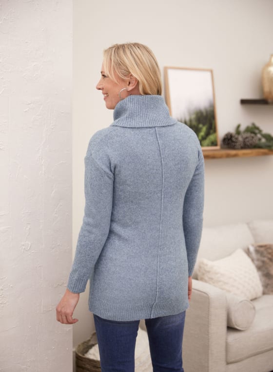 Cowl Neck Knit Sweater, Blue Pattern