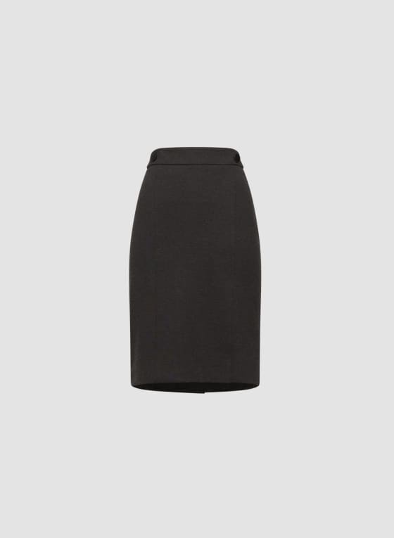 Vegan Leather Detail Pencil Skirt, Charcoal Mix