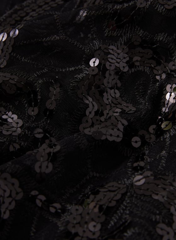 Châle en maille filet à sequins fleuris, Noir