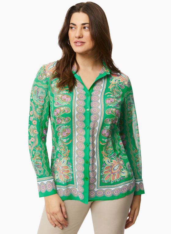Paisley Print Shirt, Green Pattern