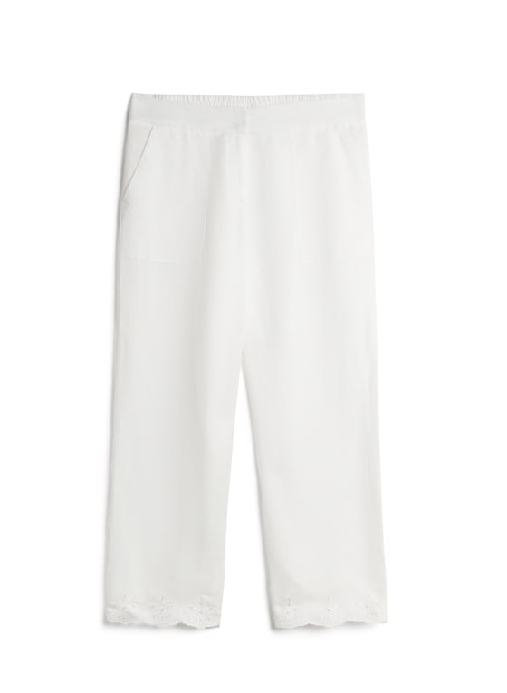 Eyelet Trim Linen-Blend Pants, White