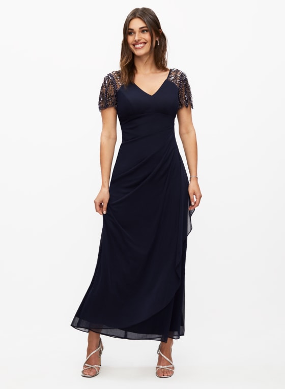 Embellished Sleeve Dress, Heather Blue