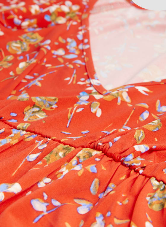 Floral Print Babydoll Dress, Coral Orange
