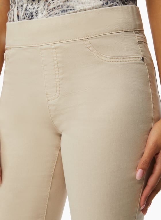 Pearl Detail Pull-On Jeans, Stone