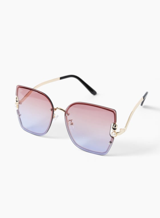 Two Tone Pearl Detail Sunglasses, Gold