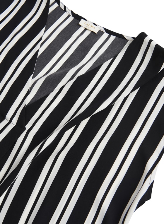 Stripe Print Popover Top, Black Pattern