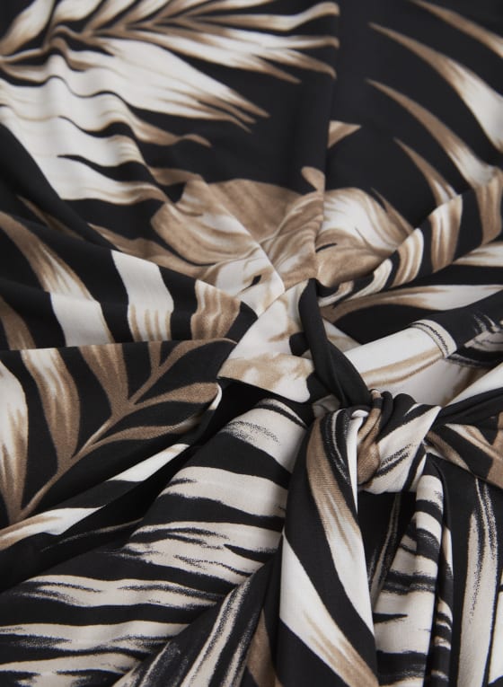 Palm Leaf Print Sleeveless Top, Black Pattern