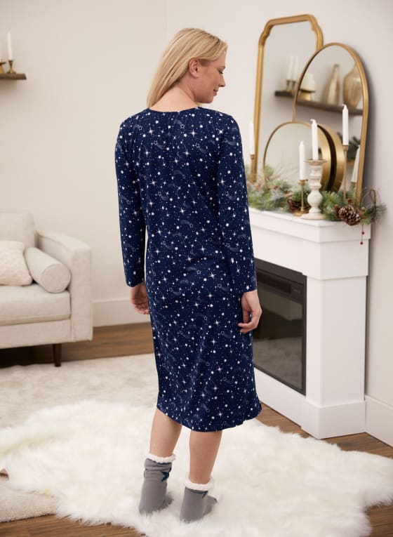 Star Print Nightgown, Blue Pattern