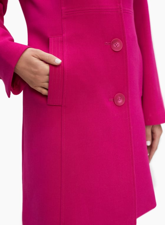 Button Front Tricotine Trench Coat, Deep Pink