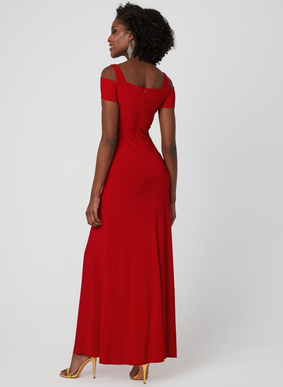 Cold Shoulder Empire Waist Dress, Red