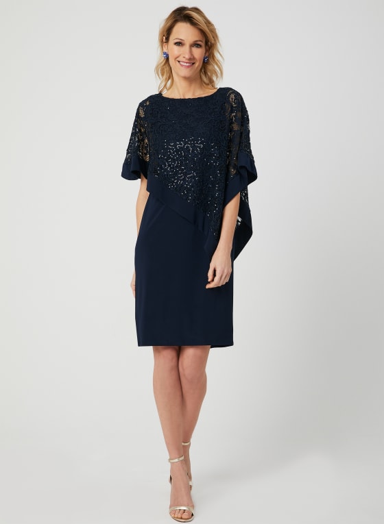 Sequin Lace Poncho Dress | Laura