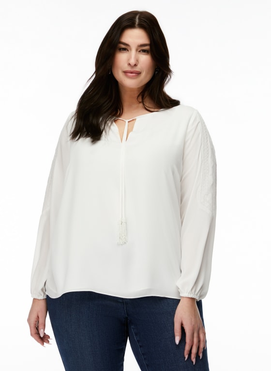 Embroidered Puff Sleeve Blouse, Ivory