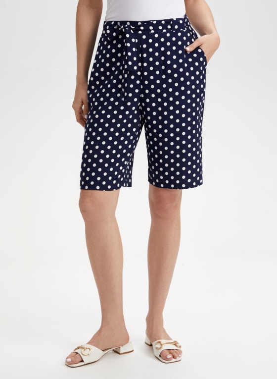 Pull-On Polka Dot Shorts, Navy & White