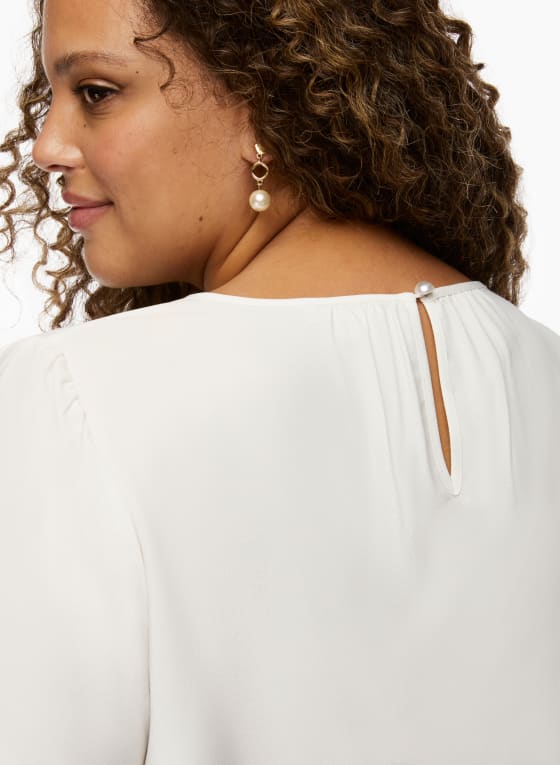 Cutout Detail Popover Blouse, Ivory
