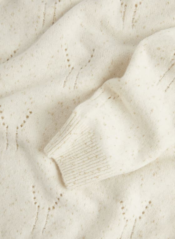 Mock Neck Pointelle Detail Sweater, White Cap