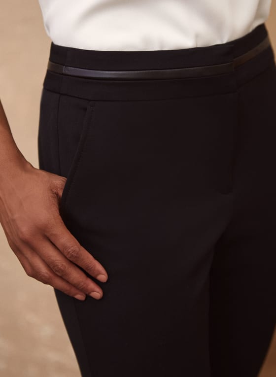 Vegan Leather Detail Pants, Black