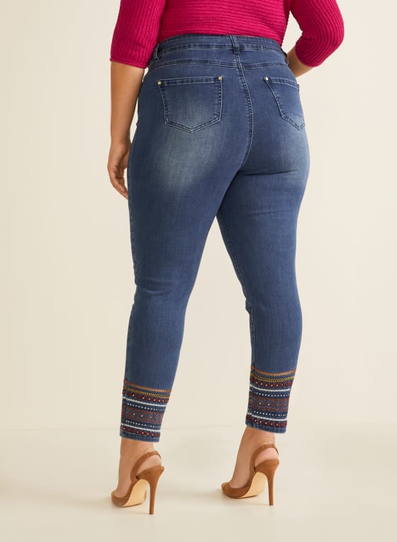 Embroidered Ankle Length Jeans, Powder Blue