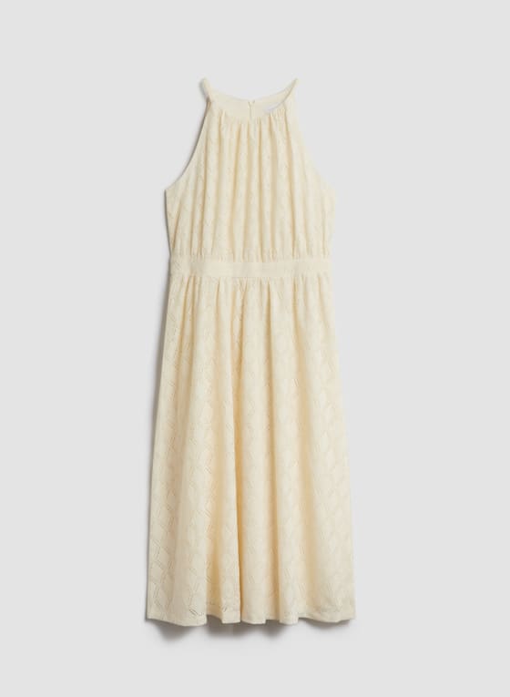 Diamond Motif Lace Dress, Ivory
