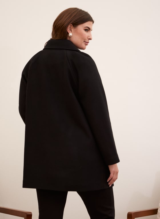 Manteau à col amovible en mélange de laine extensible, Noir