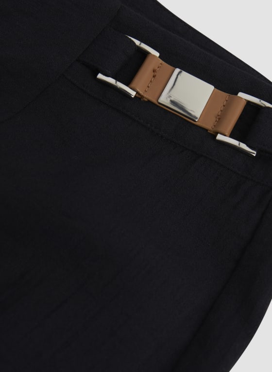 Pantalon à détails en faux cuir et métal, Bleu marine foncé