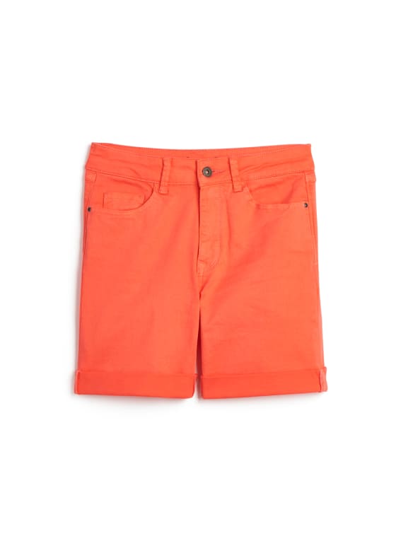 Charlie B - Cuffed Cotton Twill Shorts, Coral Orange