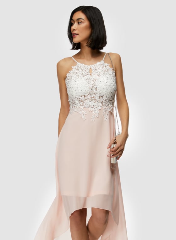 High Low Lace Detail Dress, Misty Rose
