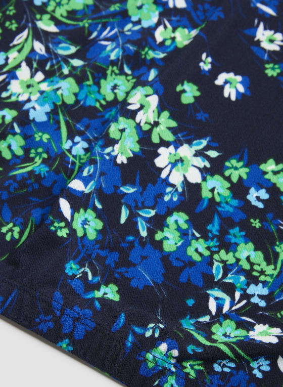 Floral Flutter Sleeve Top, Blue Pattern