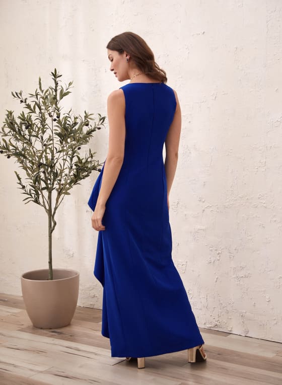 Deep V-Neck Cascading Ruffle Dress, Cool Blue