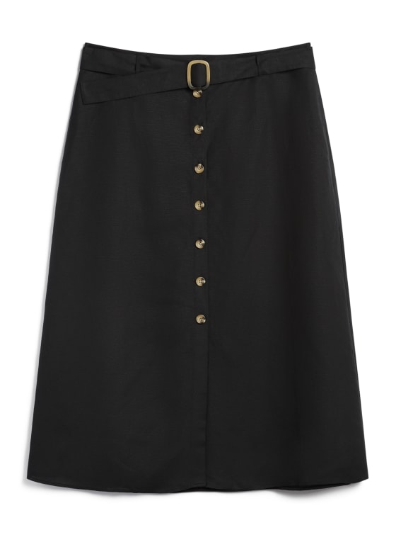 Button Detail Midi Skirt, Black