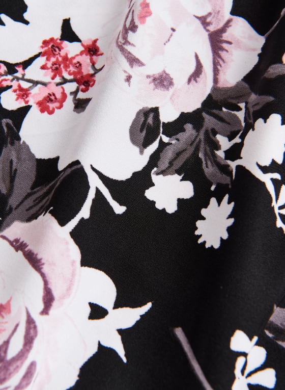 Robe en crêpe à motif floral, Motif noir