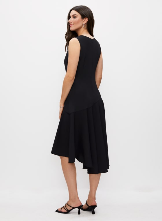 High-Low Ruche Detail Dress, Black