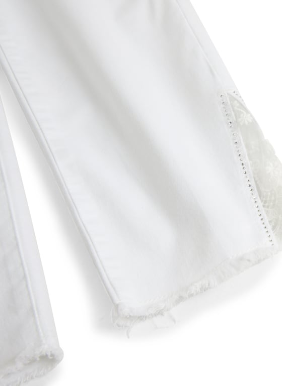 Lace Detail Denim Capris, White