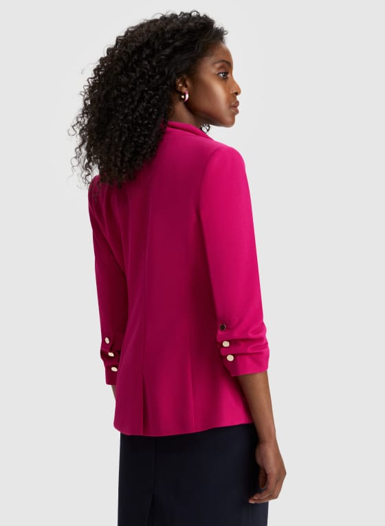 Gathered Sleeve Single-Button Blazer, Deep Pink 