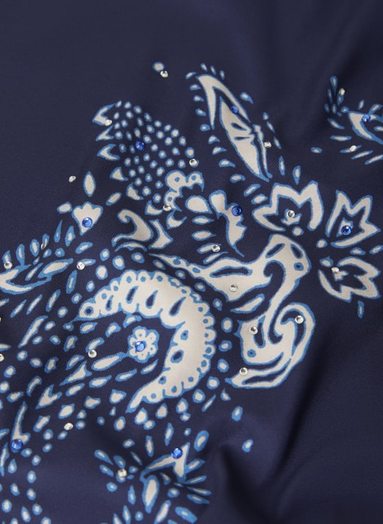 T-shirt à revers et motif cachemire, Motif bleu
