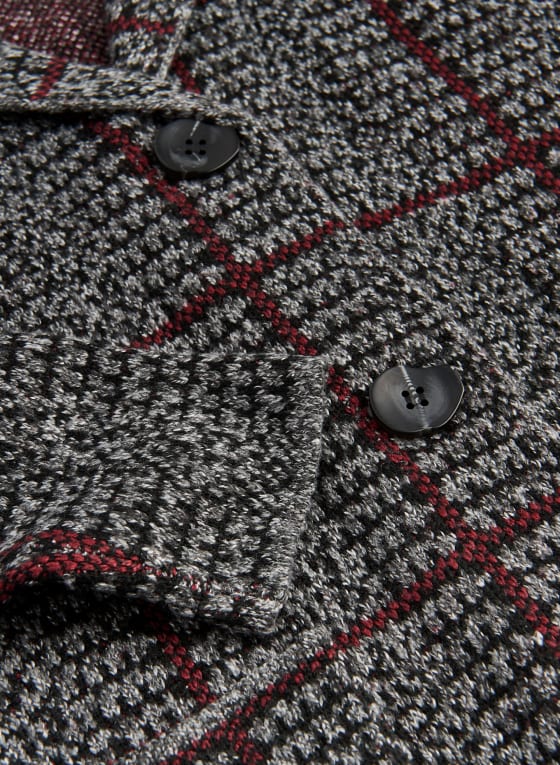 Cardi-veste boutonnée à carreaux, Motif gris