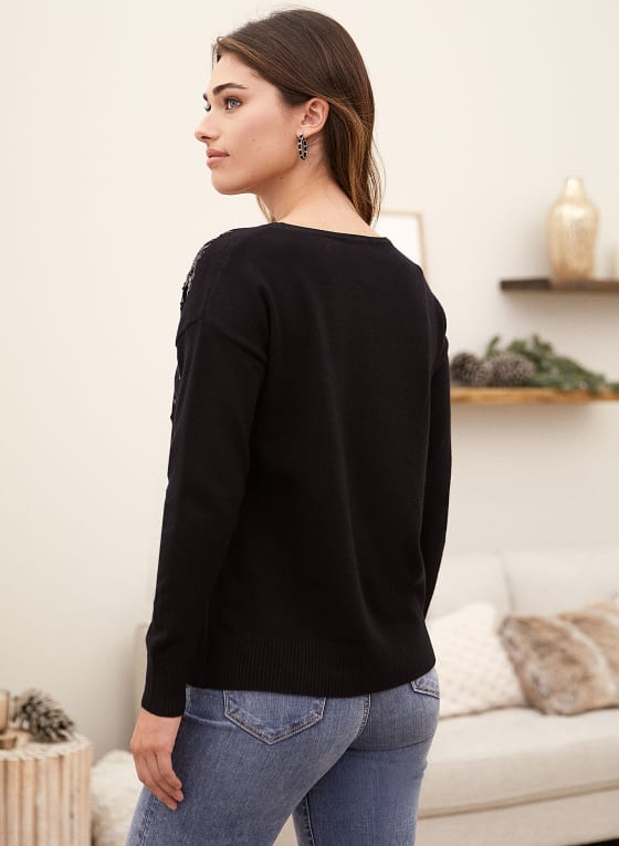 Sequin Detail Sweater, Black