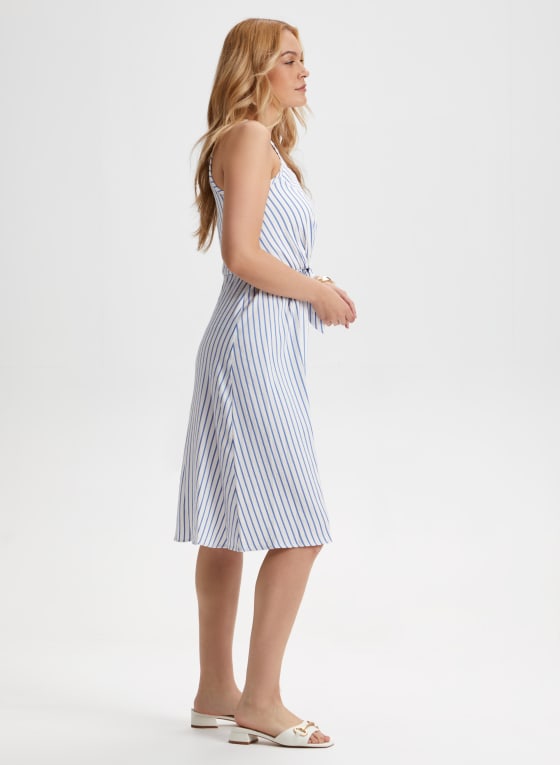 Stripe Print Dress, White Pattern
