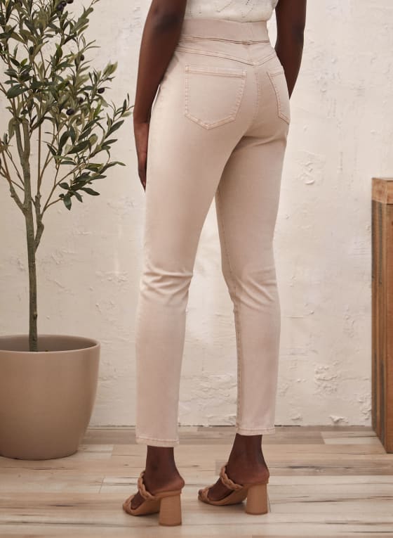 Pull-On Straight Leg Ankle Jeans, Biscotti