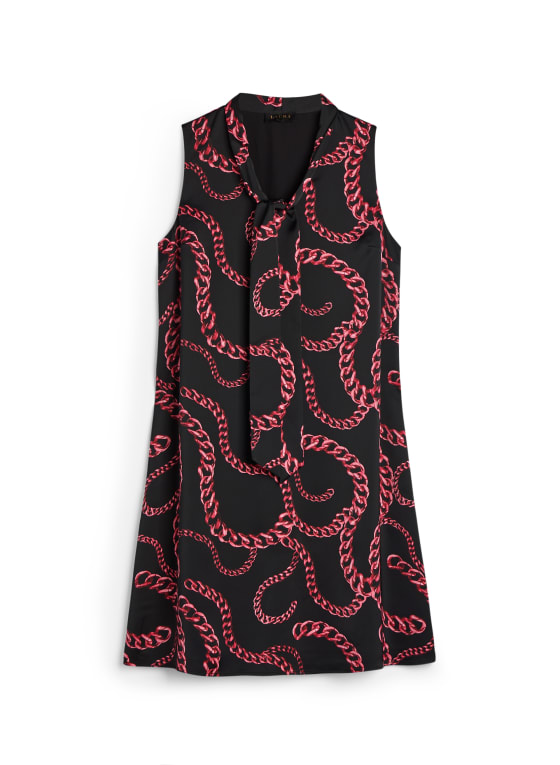 Tie Neck Chain Print Dress, Assorted