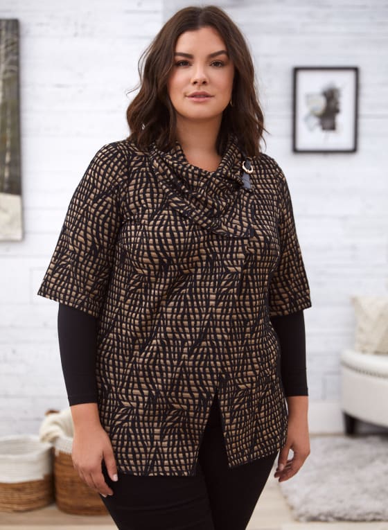 Abstract Motif Cover-Up Top, Black Pattern