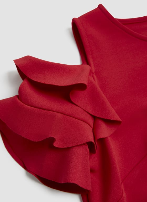 Ruffle Detail Day Dress, Red