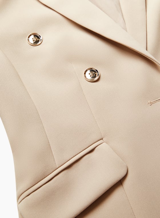 Button Detail 3/4 Sleeve Blazer, Deep Pink 