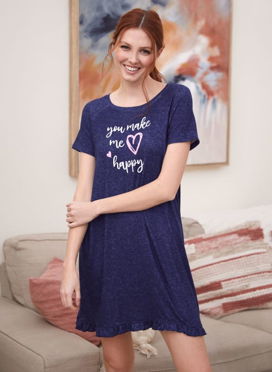 Heart & Slogan Print Sleepshirt, Royal Blue