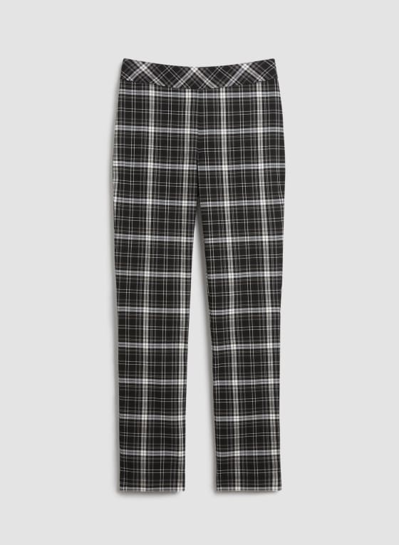 Charlie B - Plaid Print Pull-On Pants, Black Pattern