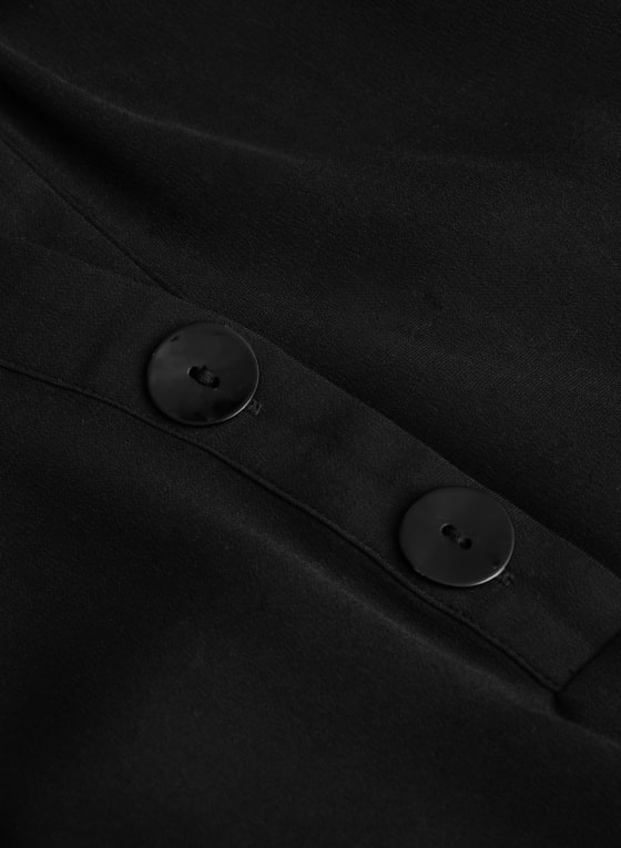 Satin 3/4 Sleeve Shirt Dress, Black