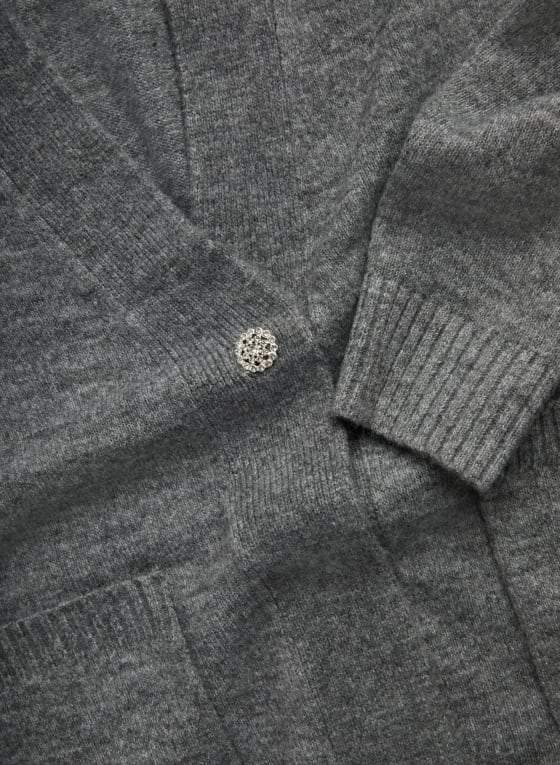 Button Detail Wool Blend Cardigan, Medium Grey Mix