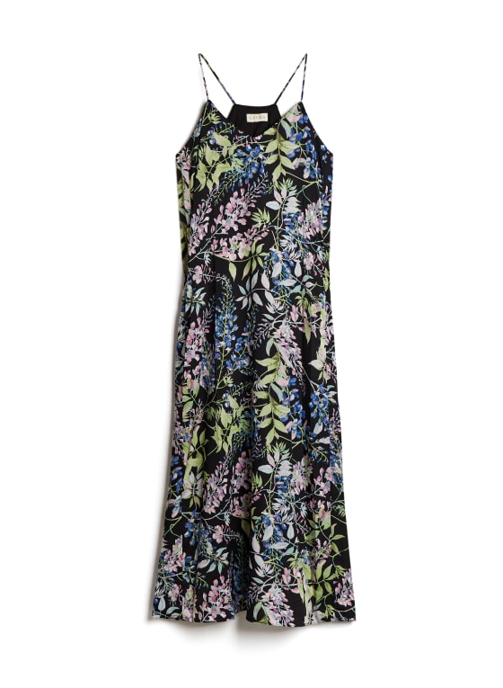 Floral Print Slip Dress, Black Pattern
